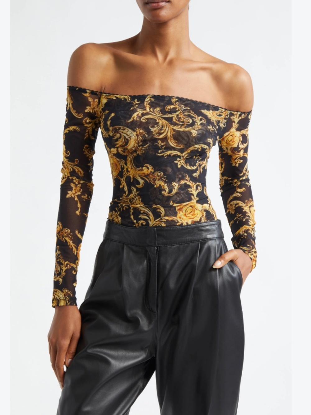 Peonie Off the Shoulder Mesh Bodysuit L'AGENCE